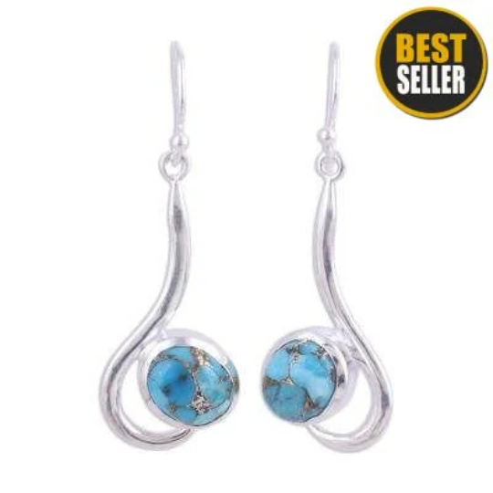Composite Turquoise AAA+Quality Gemstone Handcrafted Earring,Sterling Solid Silver Earring Gift For Her