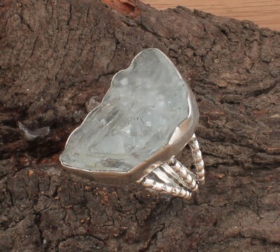 AAA+Quality Three Layer Aquamarine Ring - Rough Ring - 925 Sterling Solid Silver Ring - Index Finger Rough Aquamarine Gemstone Row Ring - One Of Kind Ring
