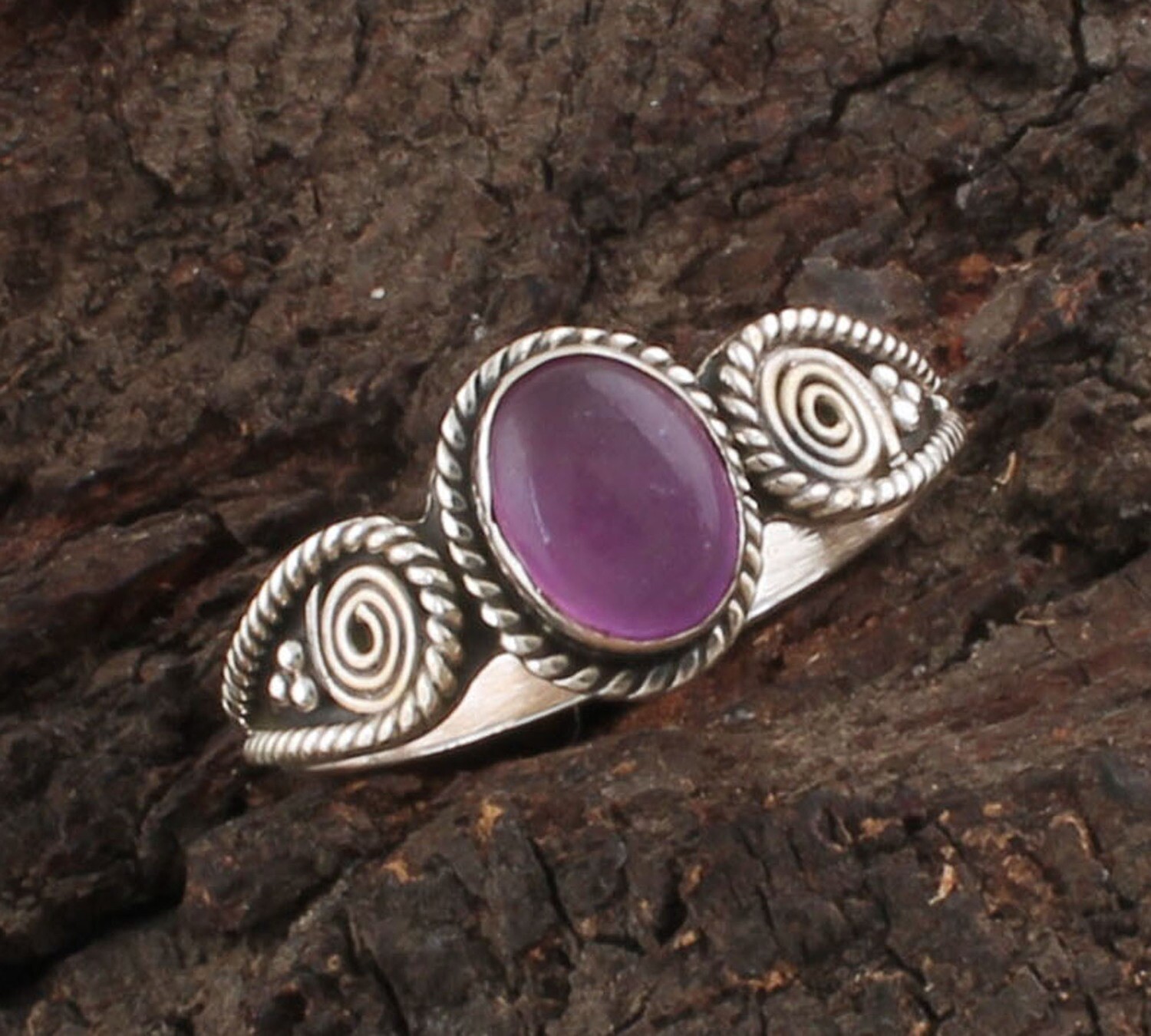 AAA+Quality Purple Jade Gemstone Solid 925 Sterling Silver Ring - Designer Oval Cabochon Stone Ring - Birthday Gifts For Women Her