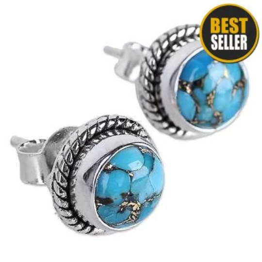 Composite Turquoise AAA+Quality Gemstone Handicraft Earring,Sterling Solid Silver Earring,Studs Earring