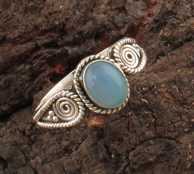 AAA+Quality 925 Sterling Silver Natural Blue Calci Gemstone Ring -Dainty Vintage,Blue Calci ring in For Women Waddings Gifts Her