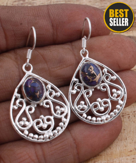 Composite Turquoise Top Quality Gemstone Handcrafted Earring,Sterling Silver Earring,Antique Silver Earring