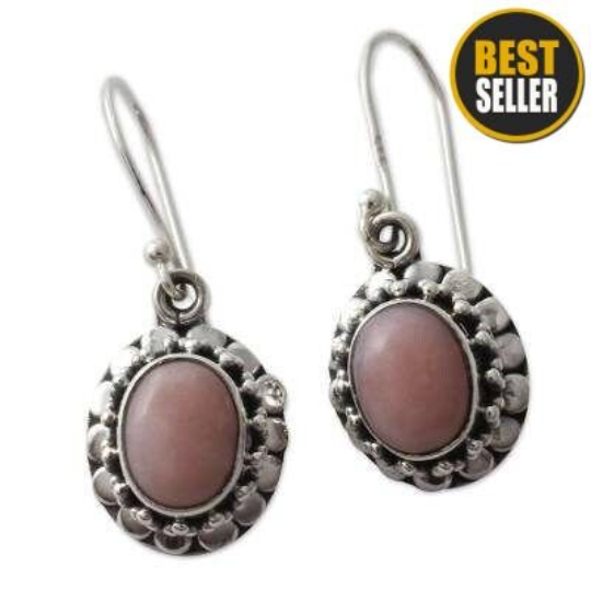 Natural Pink Opal Top Quality Gemstone Handcrafted Earring Cabochon Stone Boho Earring 925-Sterling Silver