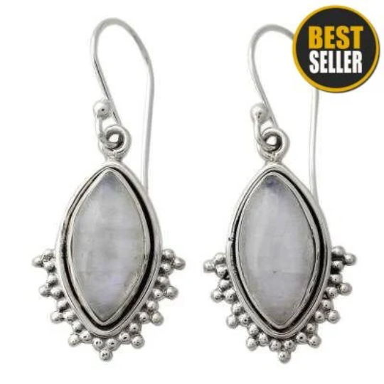 Natural Rainbow Moonstone Top Quality Gemstone Handcrafted Earring Cabochon Fire Stone Boho Earring,Antique Silver Earring