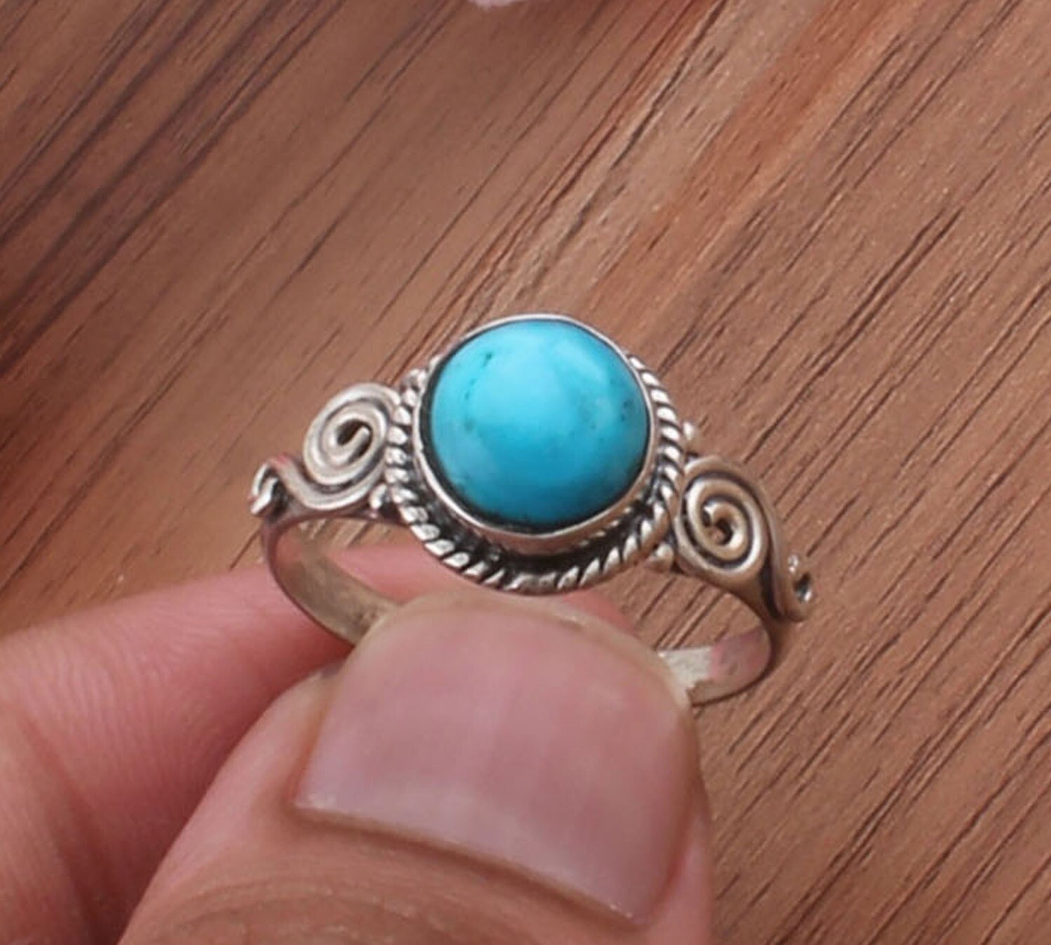 Amazing 925 Sterling Solid Silver Beautiful Natural Sleeping Beauty Turquoise Gemstone Ring - Designer Boho Oval Ring - Antique Silver Ring Midder Finger Ring For Girlfriends Gifts Him