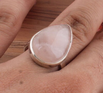 Beautiful Natural Rose Quartz Pair Shape Solid 925 Sterling Silver Ring For Women - Handmade Silver Simple Ring For Wedding - Engagement Ring For Mom Gifts Her