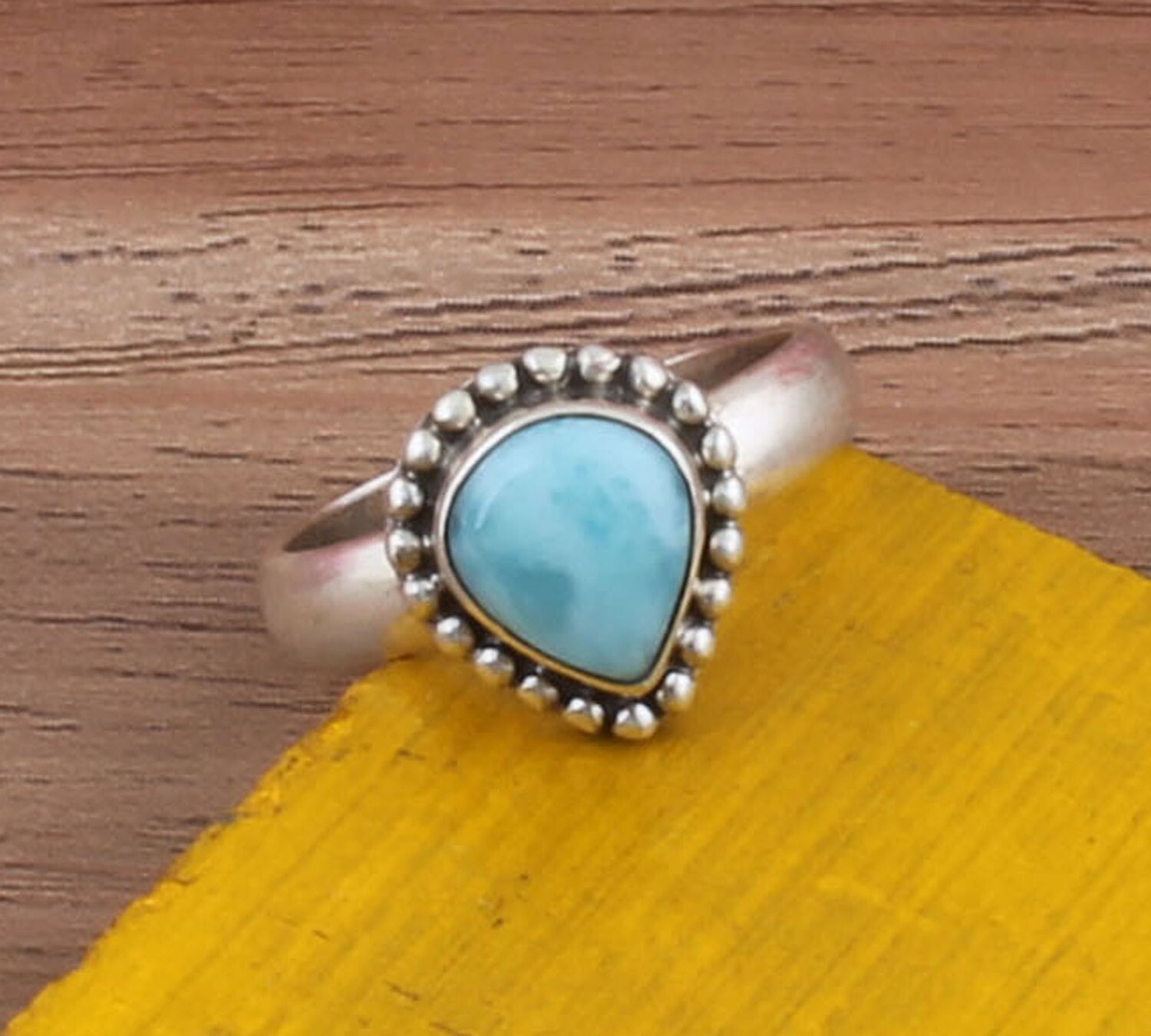 Beautiful Natural Larimar Gemstone Ring / 925 Sterling Silver Pair Shape Ring / Middle Finger Designer Ring / Antique Silver Ring / Engagement Ring For Women Gifts For Him