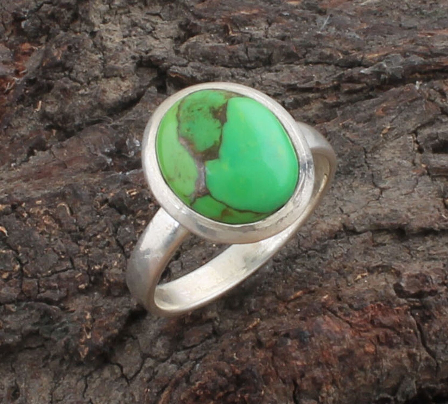 Amazing Green Copper Turquoise Solid 925 Sterling Silver Gemstone Ring - Oval Shape Simple Ring - Handmade Jewelry - Women Weddings Gifts For Her