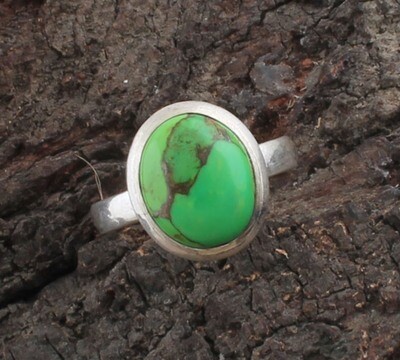Amazing Green Copper Turquoise Solid 925 Sterling Silver Gemstone Ring - Oval Shape Simple Ring - Handmade Jewelry - Women Weddings Gifts For Her