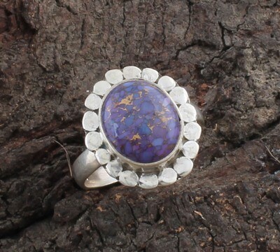 Amazing Purple Copper Turquoise Gemstone Ring | Round Shape Weddings Gifted Ring | Solid 925 Sterling Silver Ring | Women Gifts Item Ring.