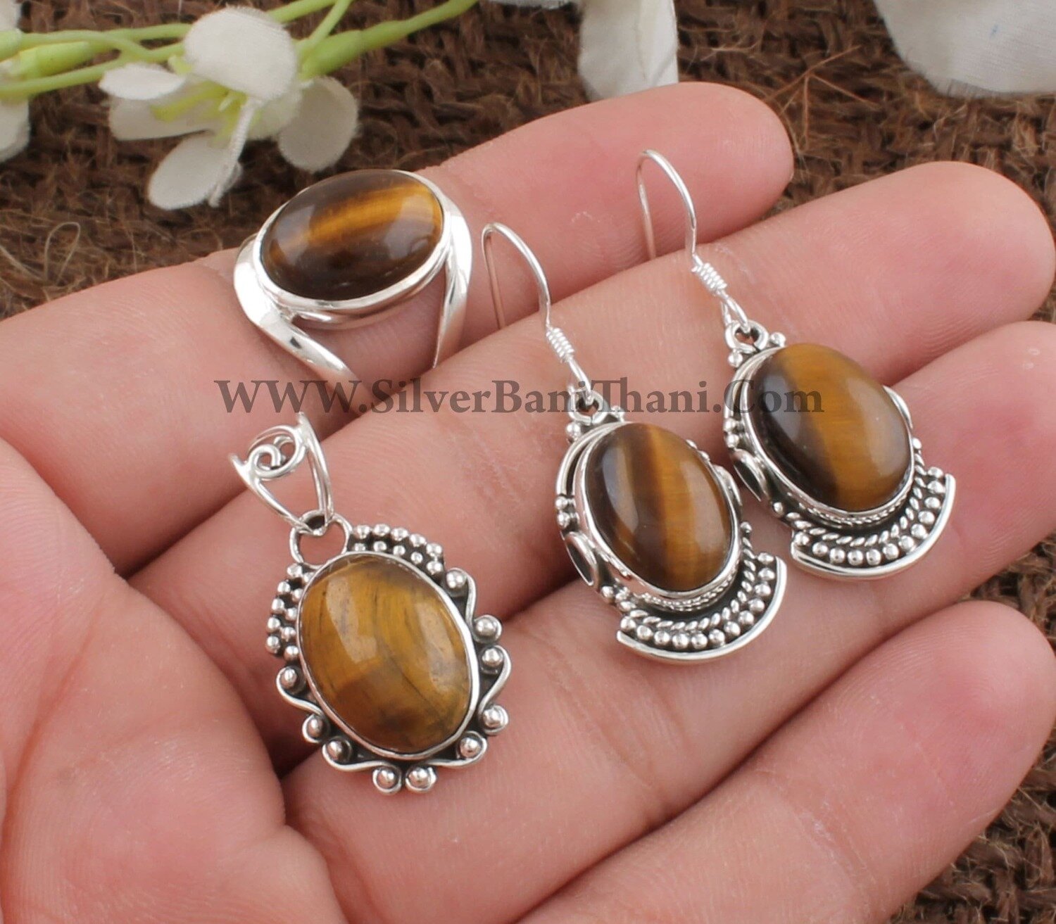 Tiger Eye Gemstone Silver Jewelry Set | 925 Sterling Silver Jewelry Set For Women | Present For Her | Handmade Wedding Jewelry Gift