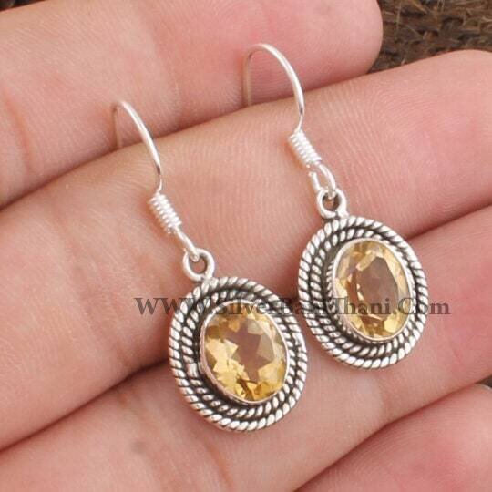 Citrine Gemstone Earring-Yellow Oval Cut Stone Earring-925 Sterling Silver Earring-Handmade Design Silver Earring-Labour Day Gift Earring