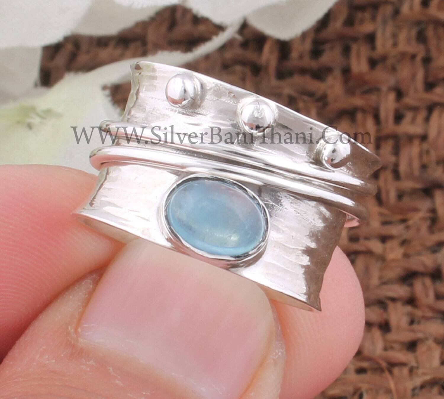 Aquamarine Gemstone Spinner Ring | 925 Sterling Silver Oval Shape Stone Rings | Designer Handmade Band Ring Solid Silver 925#Mother's Day