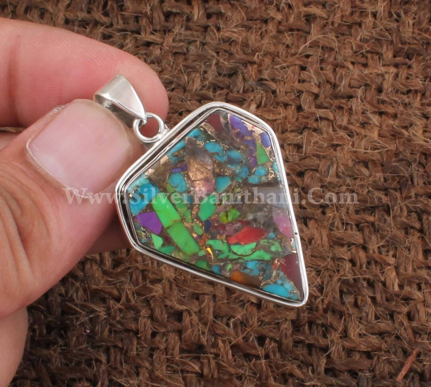 DIAMOND Copper Turquoise Gemstone Pendant | 925 Sterling Silver Solid Pendant | Fancy Shape Pendant | Jewelry Gift For Anniversary Gift2022