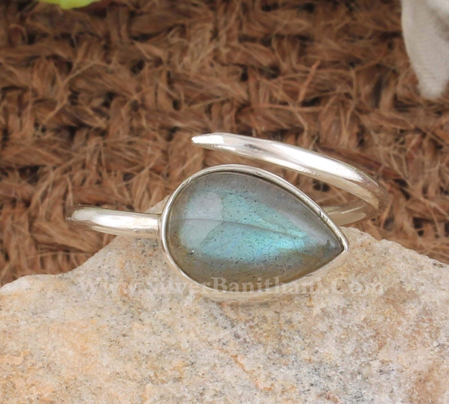 Labradorite Gemstone Solid 925 Sterling Silver Smooth Pear Gemstone Ring | Handmade Adjustable Silver Ring | Silver Women Gift Ring