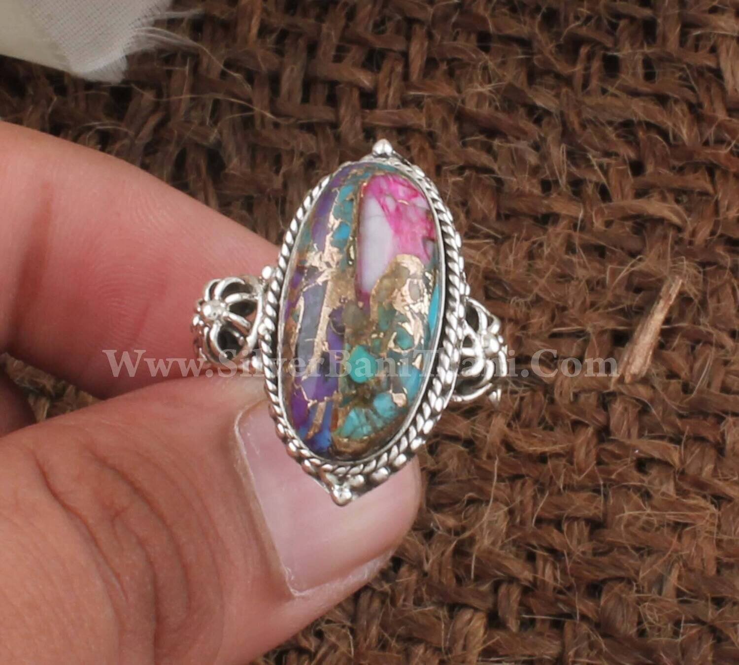 Mix Copper Turquoise Gemstone Silver Solid Ring | 925 Sterling Silver Oval Shape Gemstone Ring | Handmade Women Silver Jewelry Gift For Idea