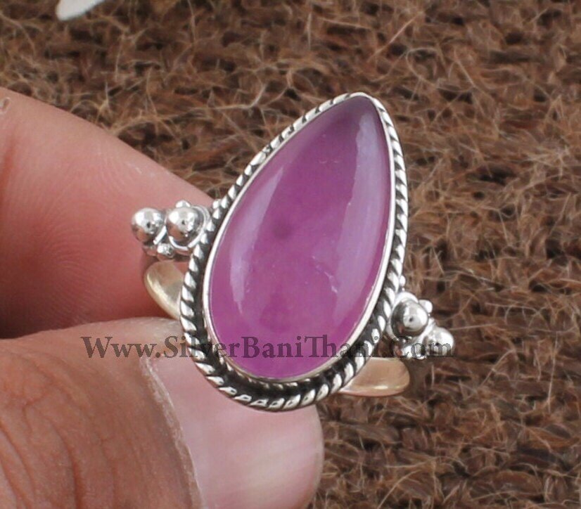 Purple Jade Pear Shape Gemstone Silver Ring | 925 Sterling Solid Silver Ring | Designer Handmade Boho Wedding Jewelry | Women Jewelry Gift