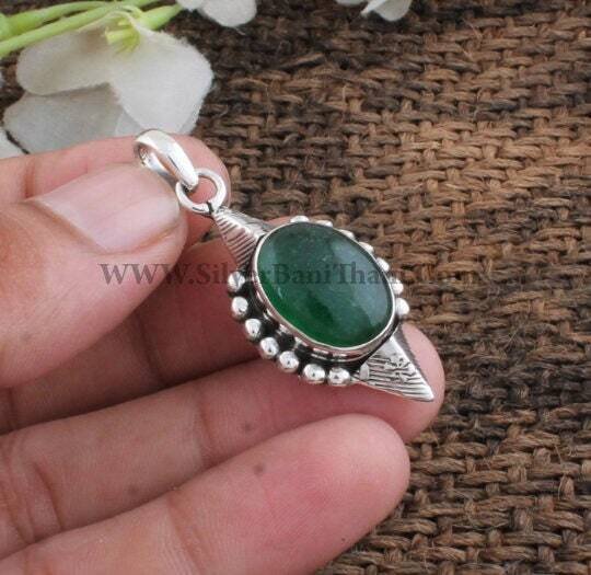 Lovely Green Jade Pendant-Gorgeous Handmade Design Silver Pendant-Handcrafted Item-Silver Jewelry-Boho Pendant-Gemstone Healing-Christmas Gifts
