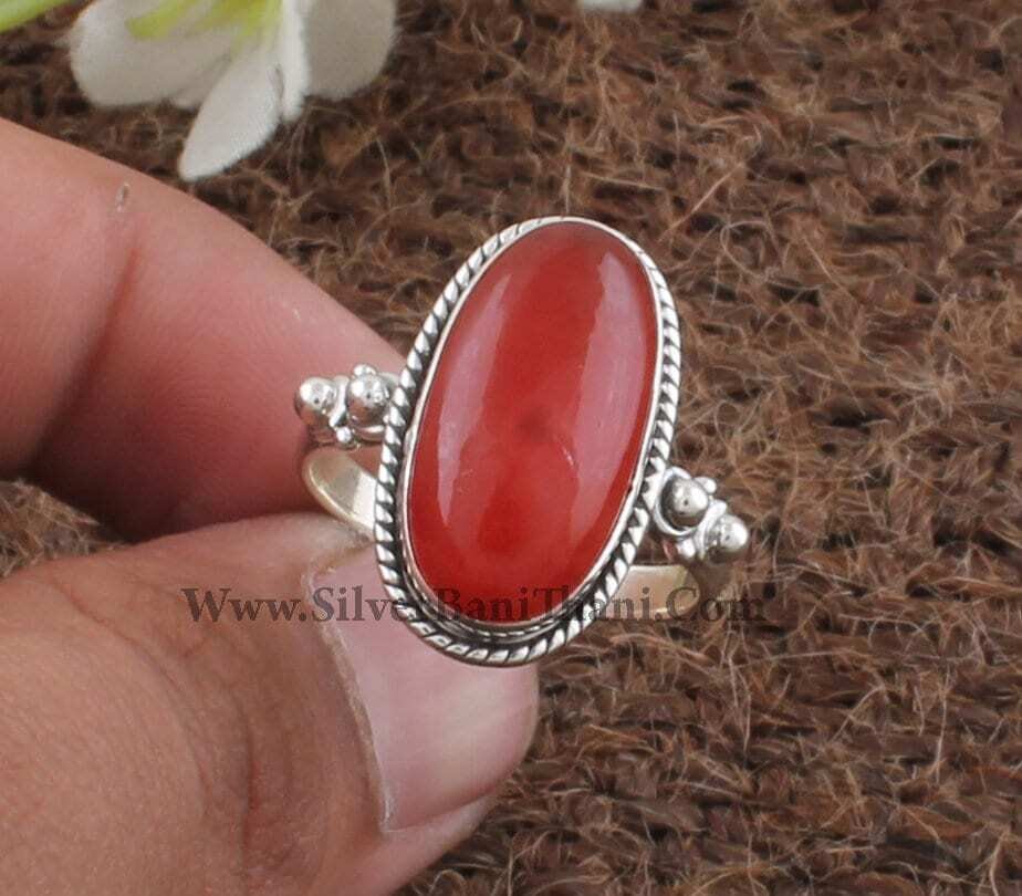 925 Sterling Solid Silver Red Onyx Silver Ring | Smooth Oval Shape Gemstone Designer Silver Ring | Women Wedding Jewelry | Girls Gift Idea