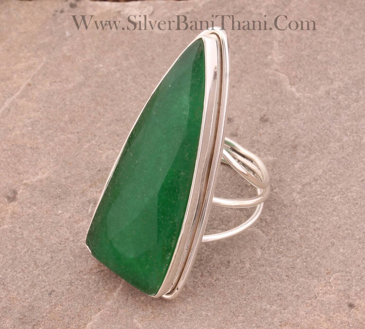Green Jade Gemstone Silver Ring | 925 Sterling Solid Three Layer Silver Ring | Handmade Jewelry | Silver Jade Gemstone Ring Gift2022