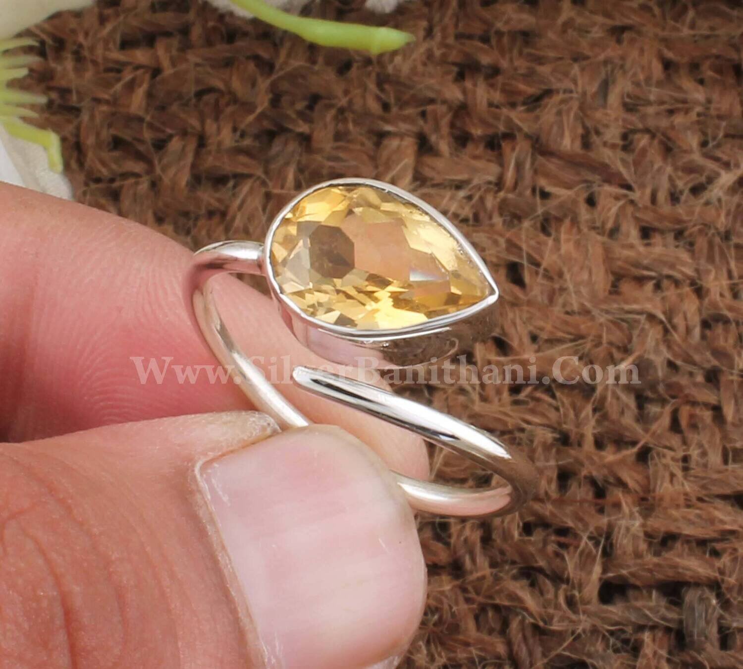 Citrine Gemstone Solid 925 Sterling Silver Faceted Cut Pear Gemstone Ring | Handmade Adjustable Silver Ring | Citrine Ring | Women Gift Ring