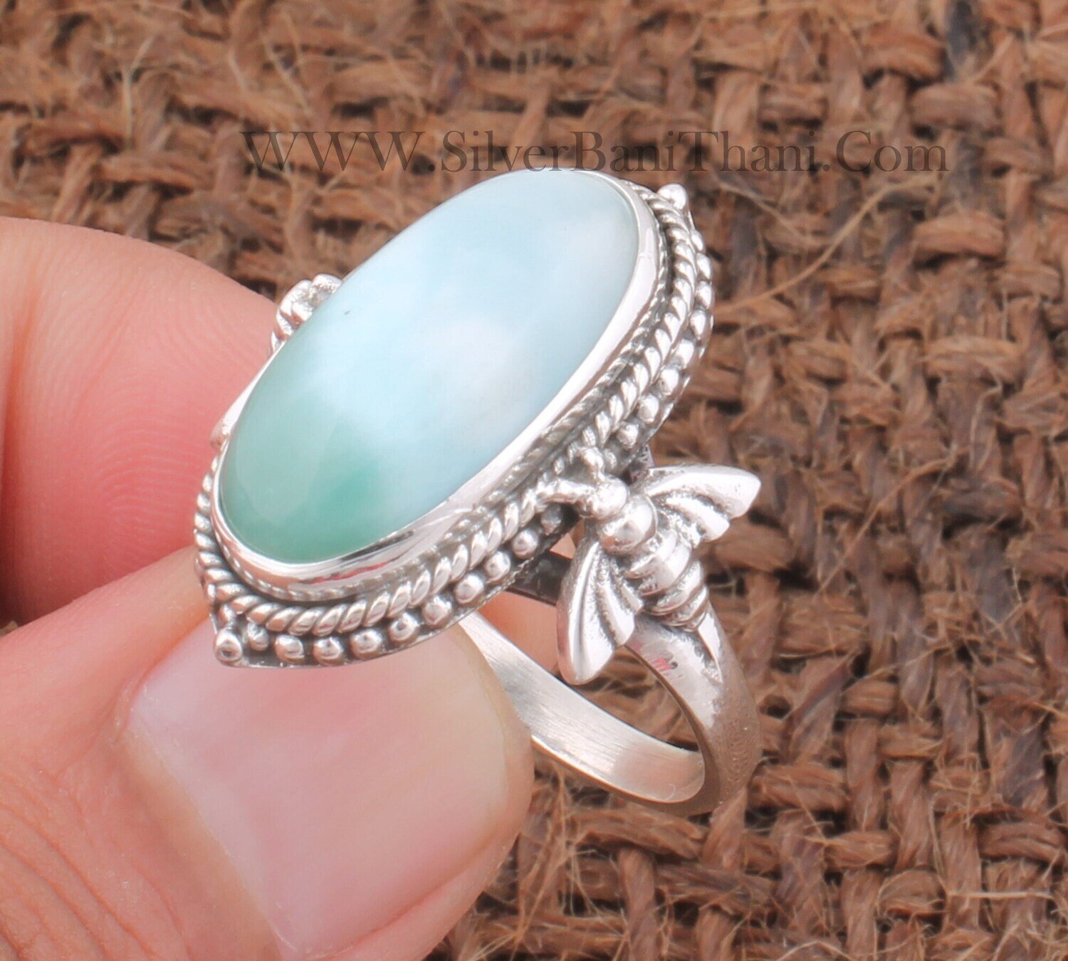 Honey Bee  Larimar Ring, 925 Sterling Silver Rings For Women, Larimar Gemstone Ring, Dainty Vintage Ring, Bridal Anniversary Gift