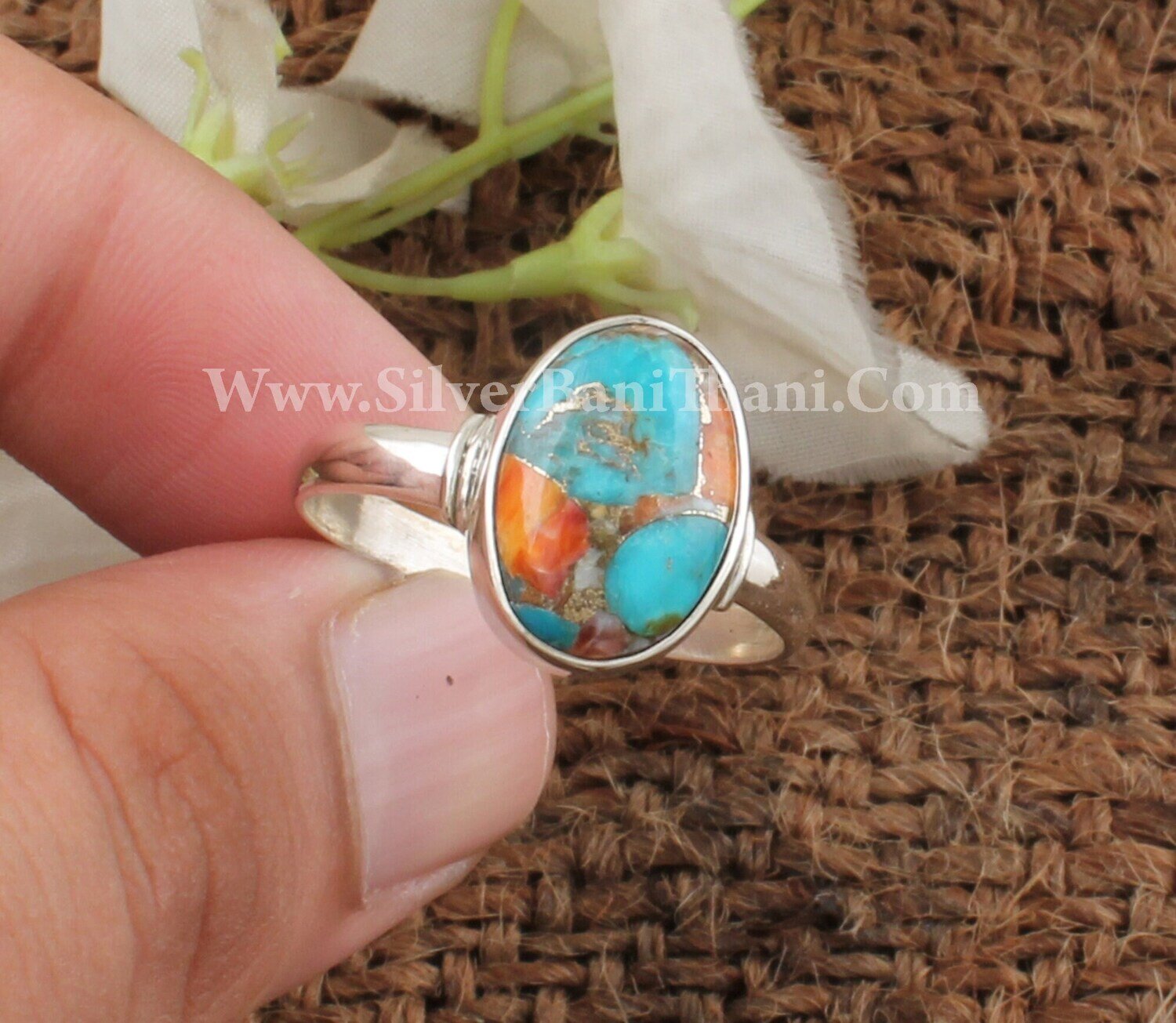 Oyster Copper Turquoise Gemstone Silver Ring | 925 Sterling Silver Smooth Oval Gemstone Ring | Designer Handmade Women Silver Jewelry Gift