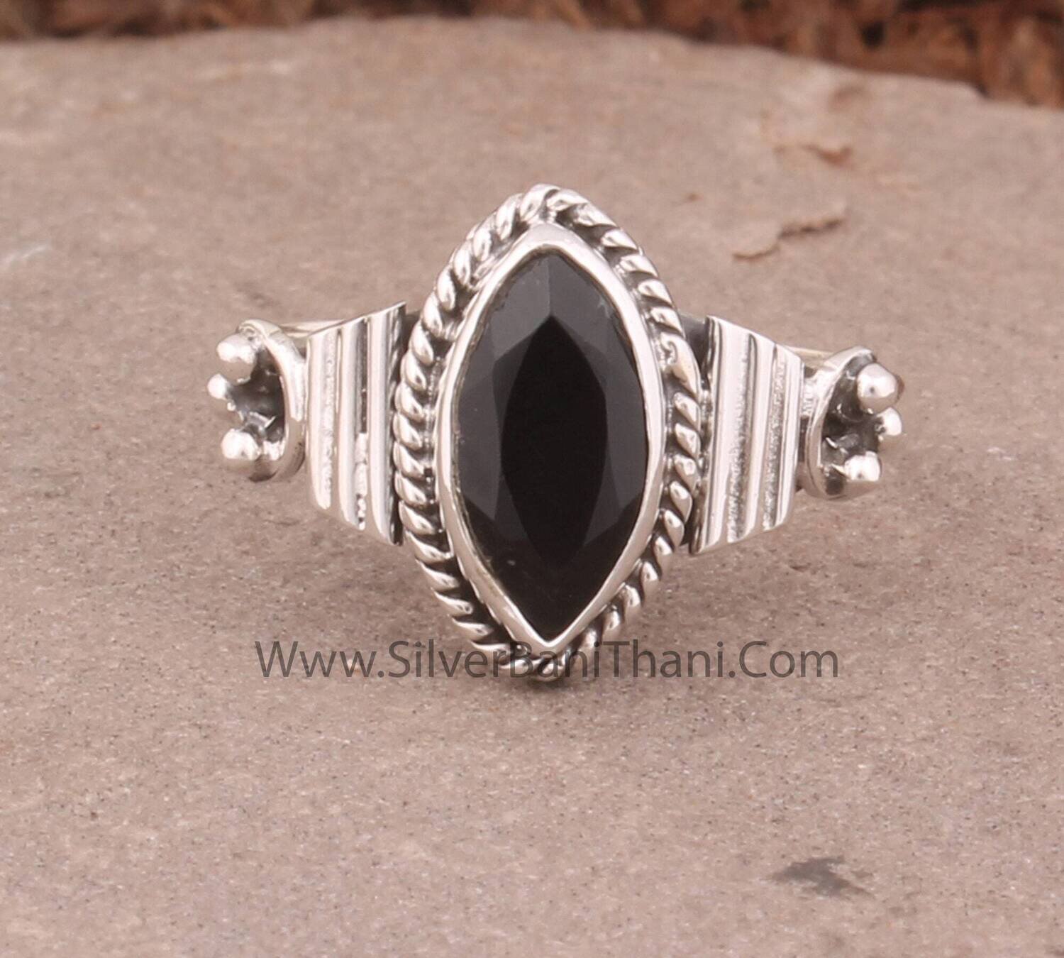 Black Onyx Silver Ring | 925 Sterling Solid Silver Ring | Marquise Cut Gemstone Silver Ring | Everyday Jewelry | Present For Her | Gift Idea
