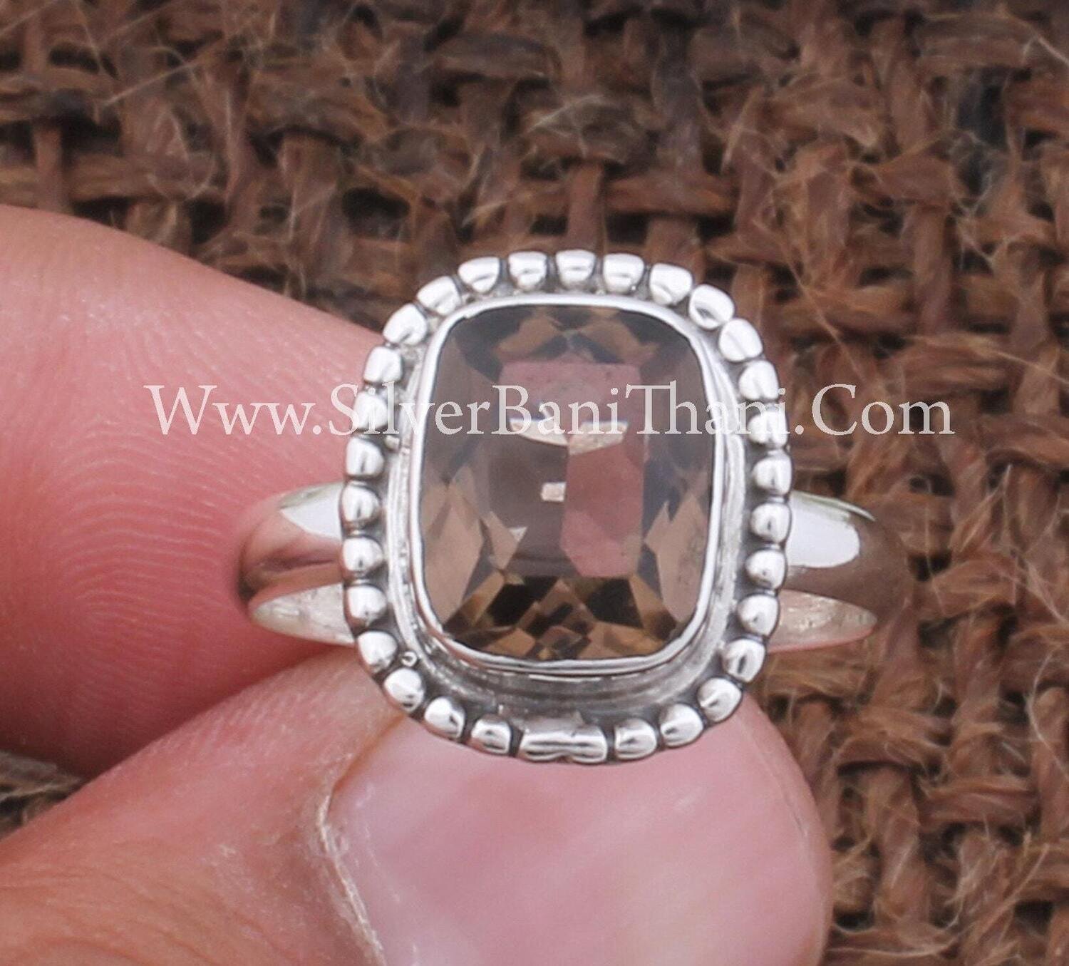Smoky Quartz Gemstone Silver Ring | 925 Sterling Silver Faceted Cut Stone Ring | Designer Handmade Jewelry | Wedding Jewelry | Gift For Her