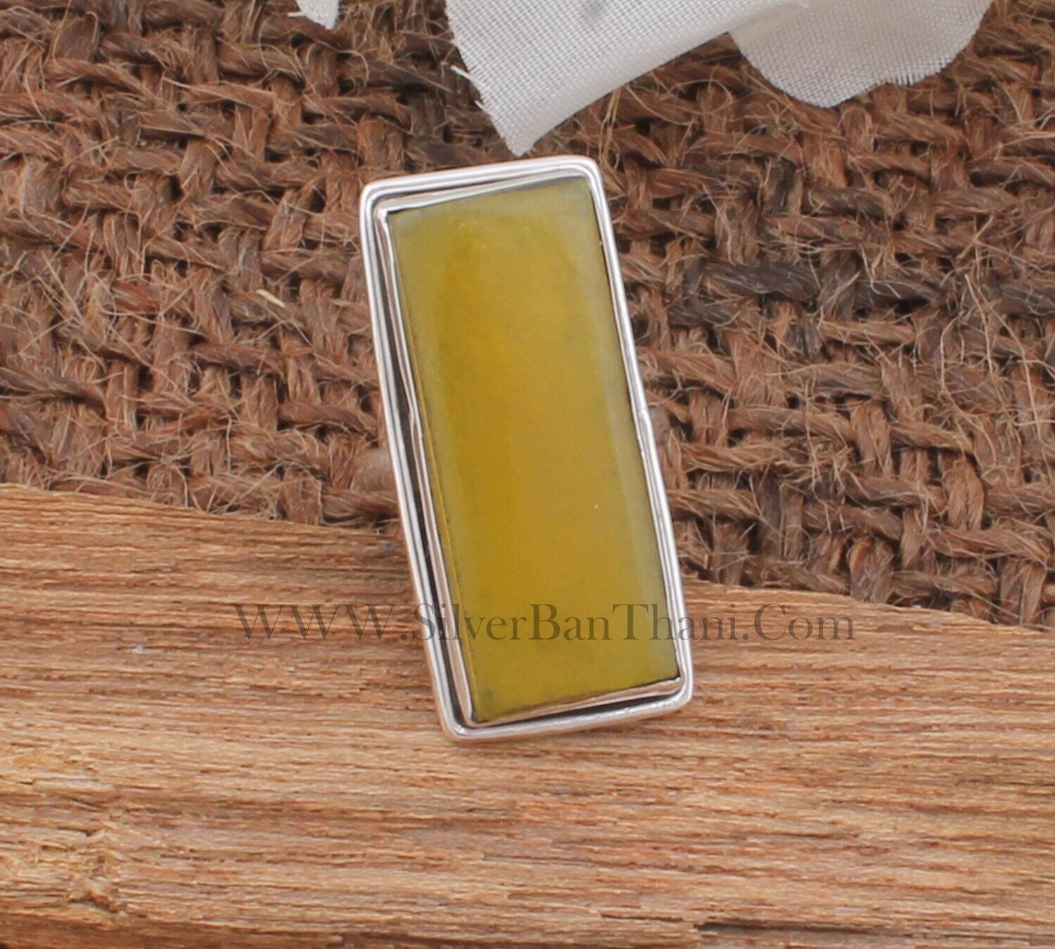 Yellow Jade Rectangle Shape Gemstone Silver Ring | 925 Sterling Solid Silver Ring | Handmade Rectangle Gemstone Jewelry | Present For Her