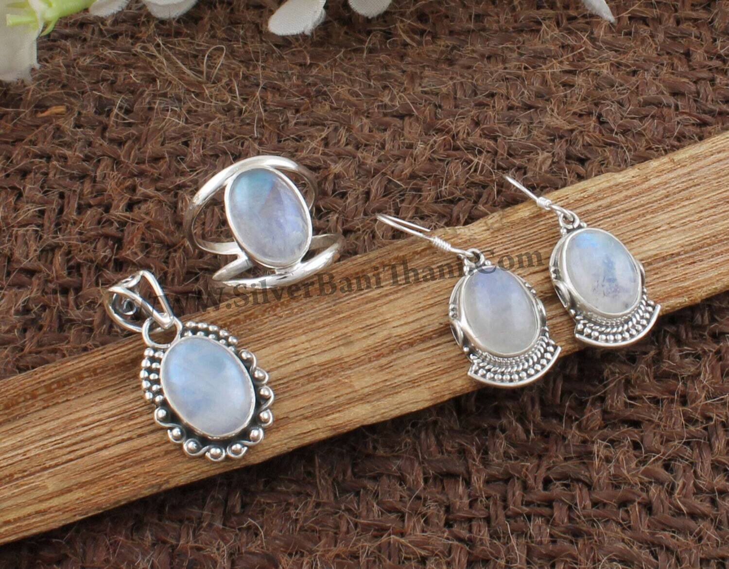 Natural Rainbow Moonstone Silver Jewelry Set | 925 Sterling Silver Jewelry Set For Women | Boho Jewelry Set | Bridal Wedding Jewelry Gift