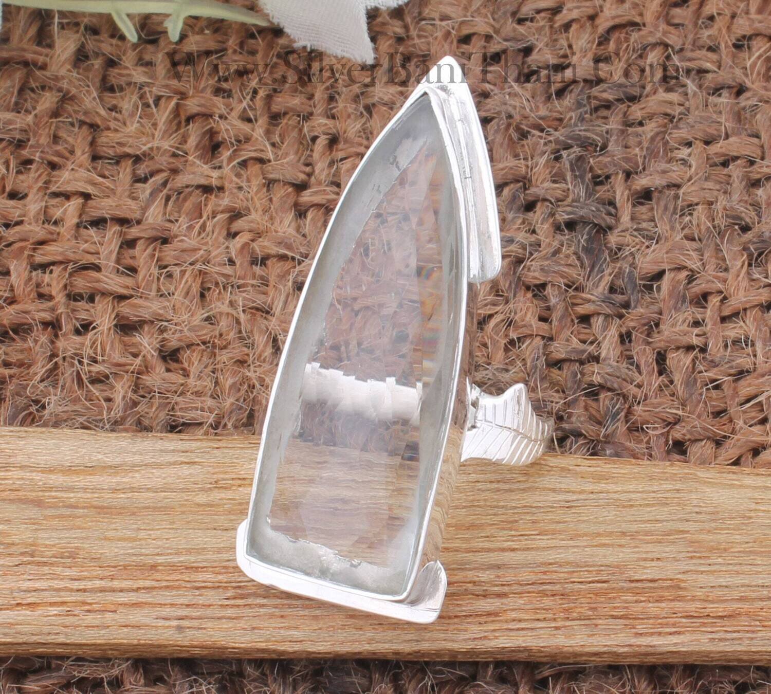 Hand Carved Leaves Silver Crystal Quartz Dagger Stone Ring 925 Sterling Solid Handmade Ring - Faceted Cut Gemstone Jewelry Gifts Idea