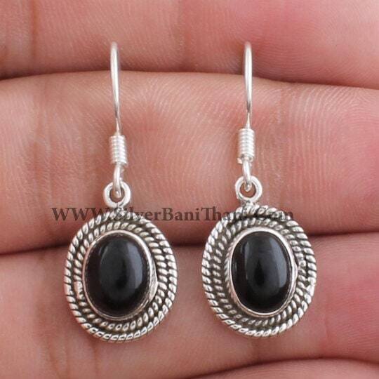 Black Onyx Earring-Oval Stone With Ball Design Silver Earring-Opaque Gemstone Earring-Boho Jewelry-Gemstone Healing For Her Etsy Cyber2022