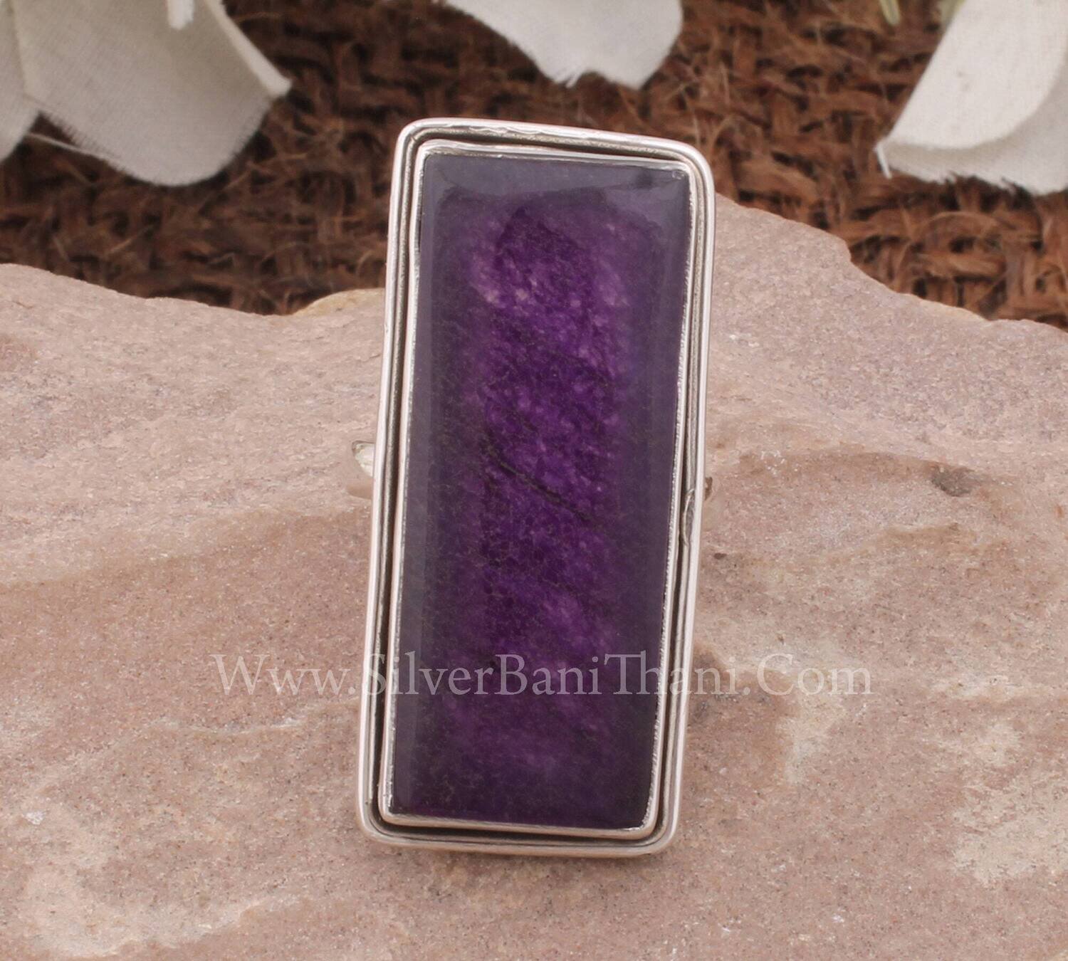 Purple Jade Bar Shape Gemstone Silver Ring 925 Sterling Solid Silver Ring Designer Handmade Boho Birthday Silver Jewelry Women Jewelry Gift