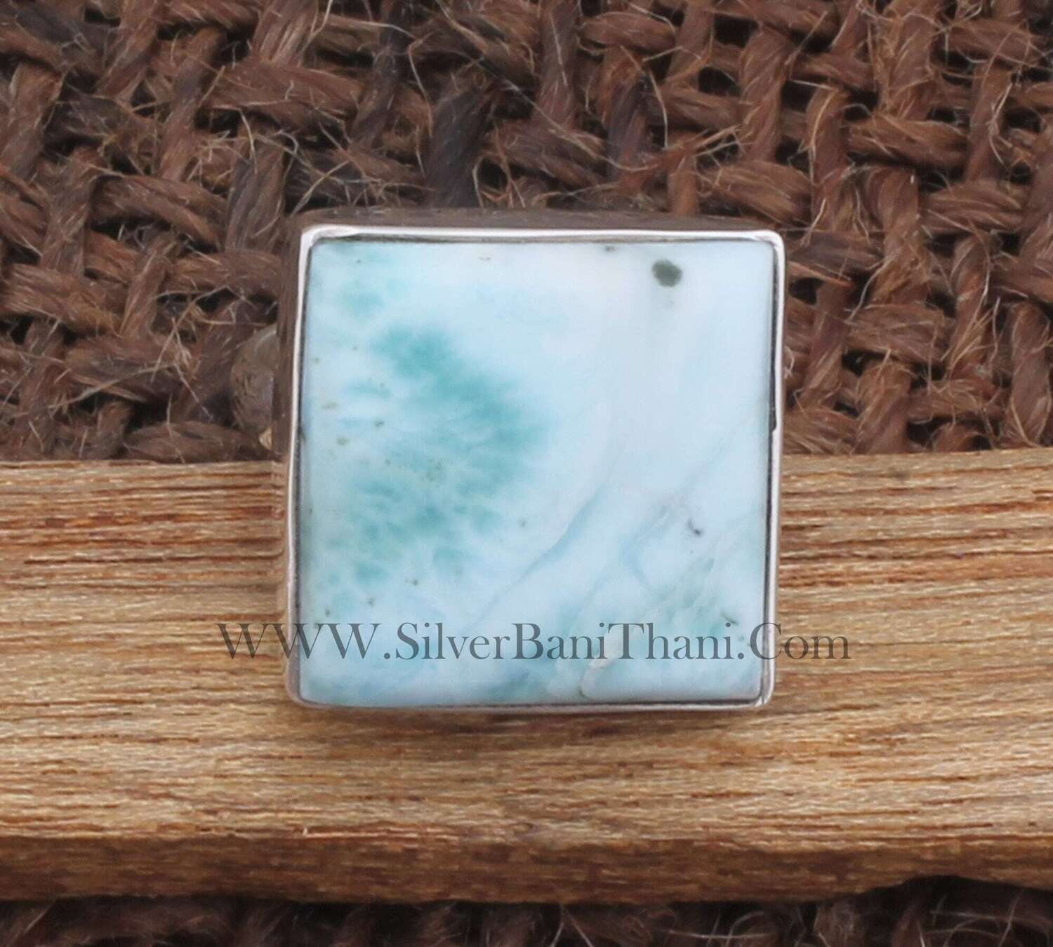 Larimar Squire Gemstone Silver Ring 925 Sterling Solid Silver Ring Handmade Ring Everyday Jewelry Smooth Larimar Stone Ring Birthstone Ring