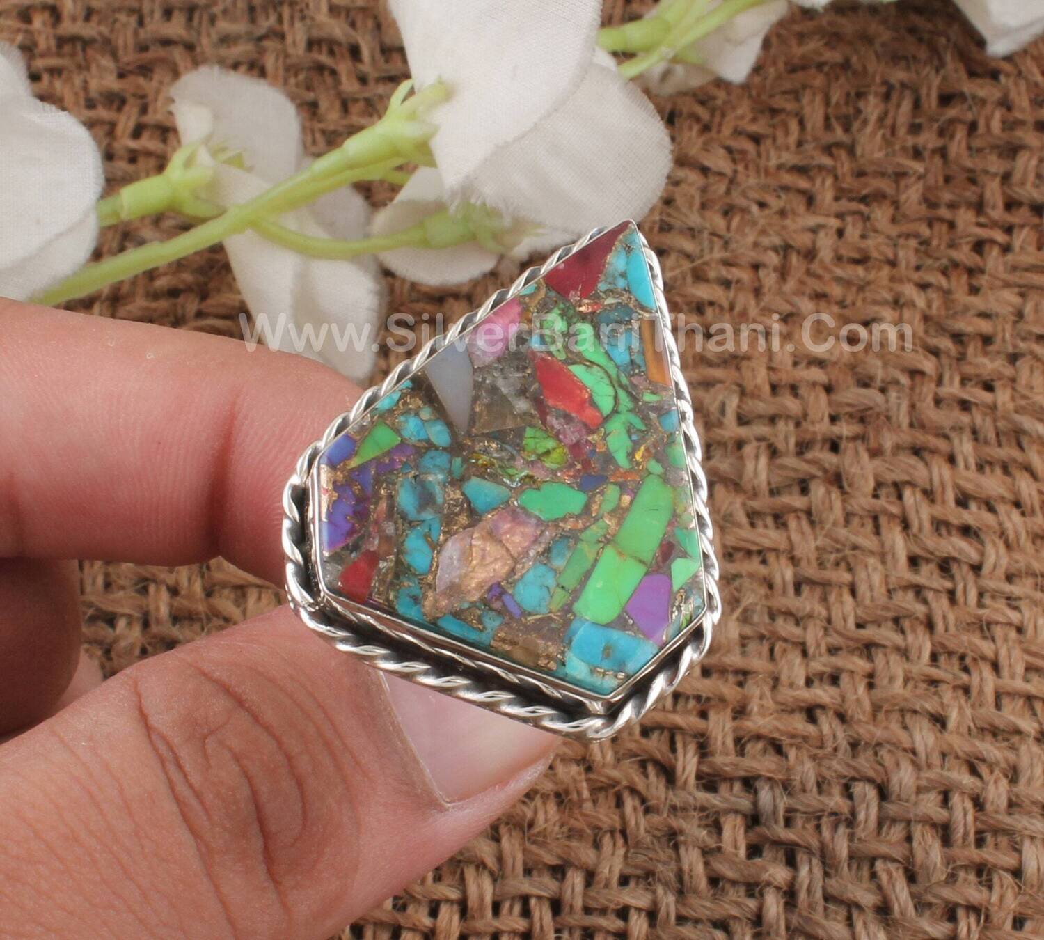 Oyster Copper Turquoise Gemstone Silver Ring | 925 Sterling Silver Smooth Fancy Gemstone Ring | Handmade Women Silver Jewelry Gift Idea2022