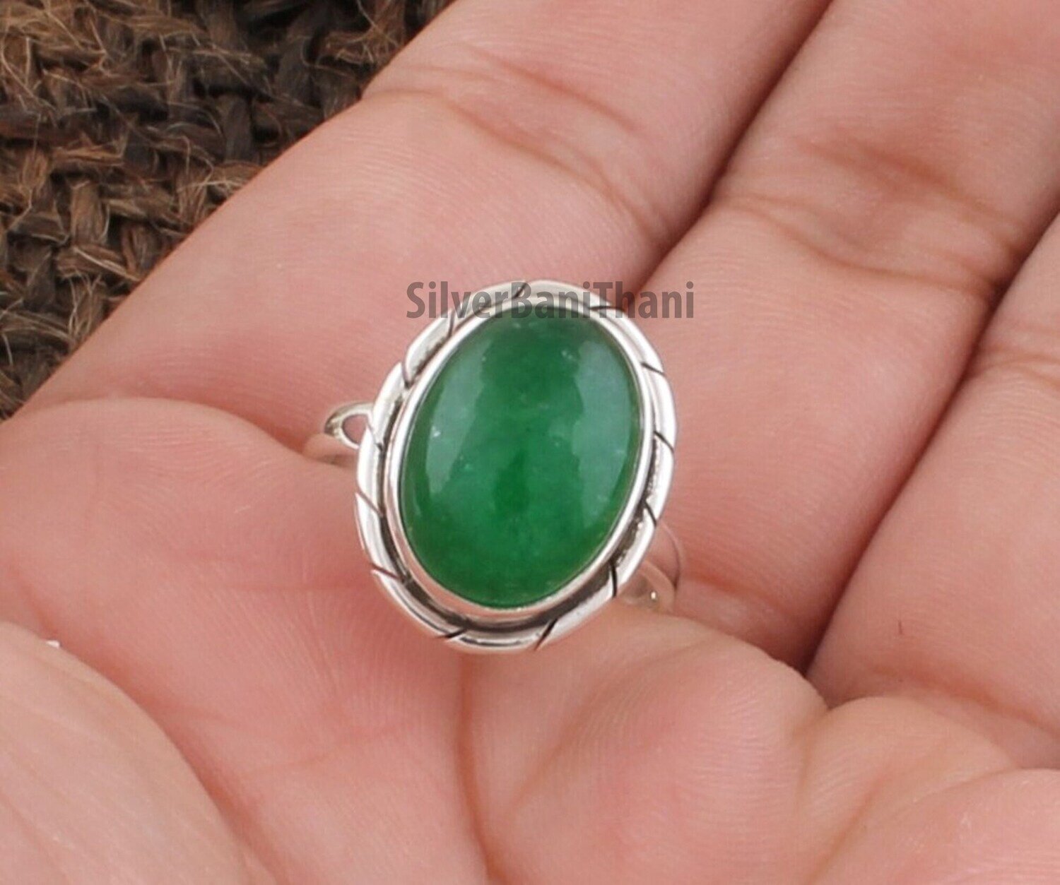 Green Jade Oval Shape Gemstone Silver Ring | 925 Sterling Solid Boho Carved Silver Oval Ring | Handmade Jewelry | Valentine's Day Ring Gift