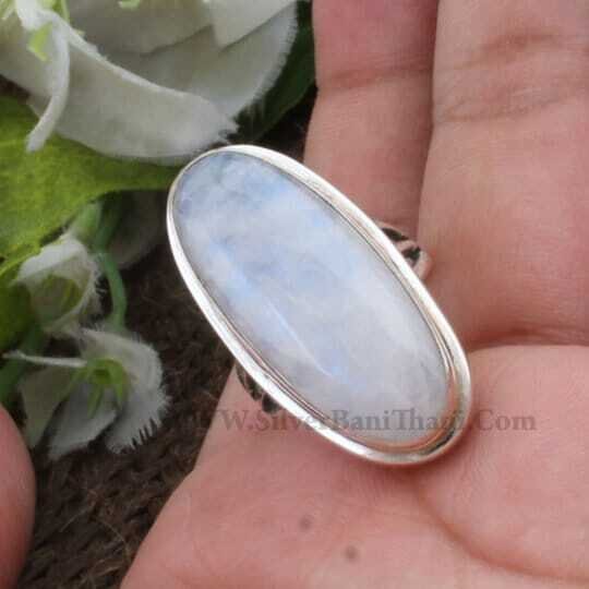 Rainbow Moonstone Ring-Solid Silver Ring Sterling Silver Ring-Rainbow Moonstone Semi Precious Stone Ring-Middle Finger Cabochon Stone Ring
