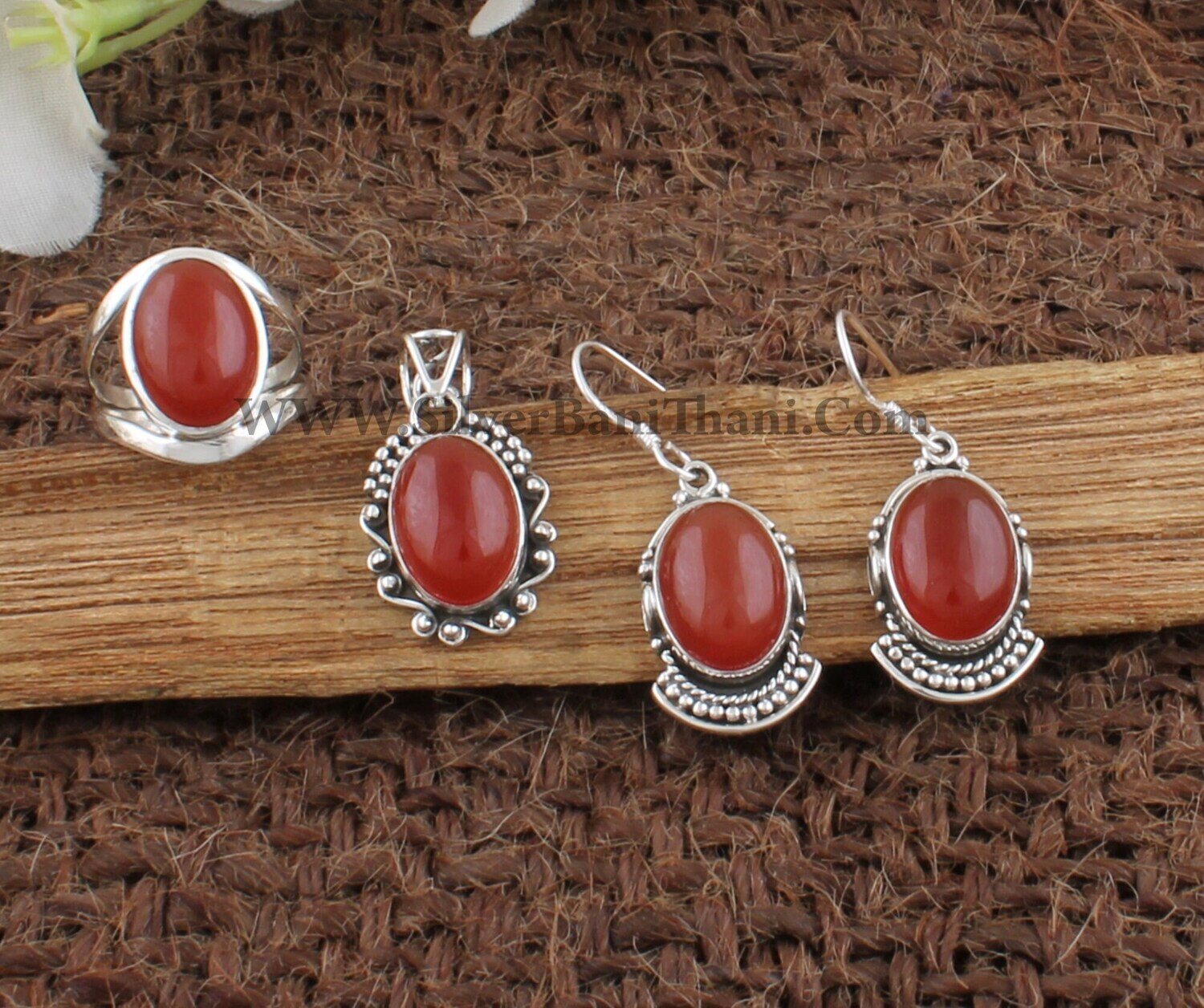 Red Onyx Gemstone Silver Jewelry Set | 925 Sterling Silver Red Onyx Oval Stone Jewelry Set For Women | Bridal Wedding Jewelry Gift
