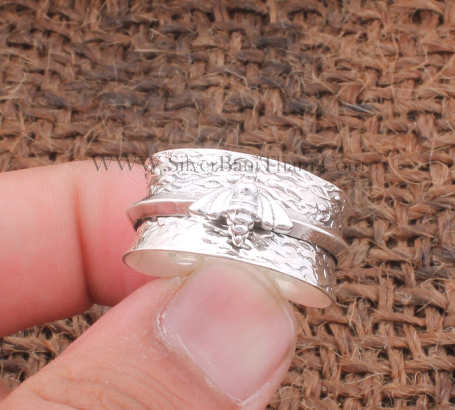 Honey Bee Silver Solid Spinner Ring | Solid 925 Sterling Silver Band Ring | Women Wedding Jewelry Ring / Silver Band Ring Present For Women