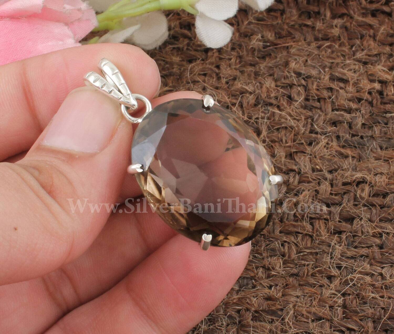 Natural Smoky Quartz Prong Set Necklace Pendant | 925 Sterling Silver Oval Cut Gemstone Pendant | Bridal Wedding Jewelry For Women Gift Idea