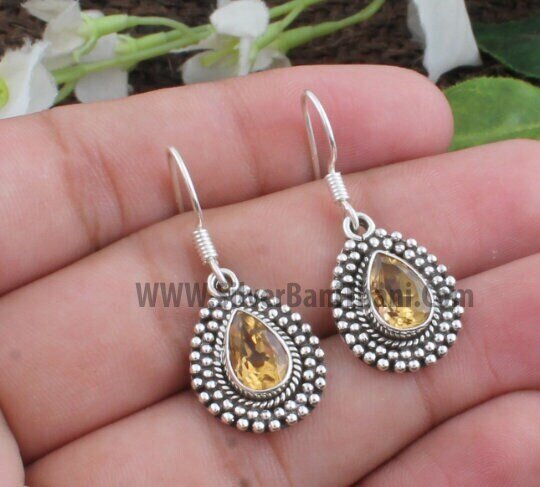 Citrine Earring-Pear Design With Pear Shape Cut Stone Earring-Genuine Citrine Gemstone Earring-Citrine Jewelry-Silver Earring-Silveretsy2022