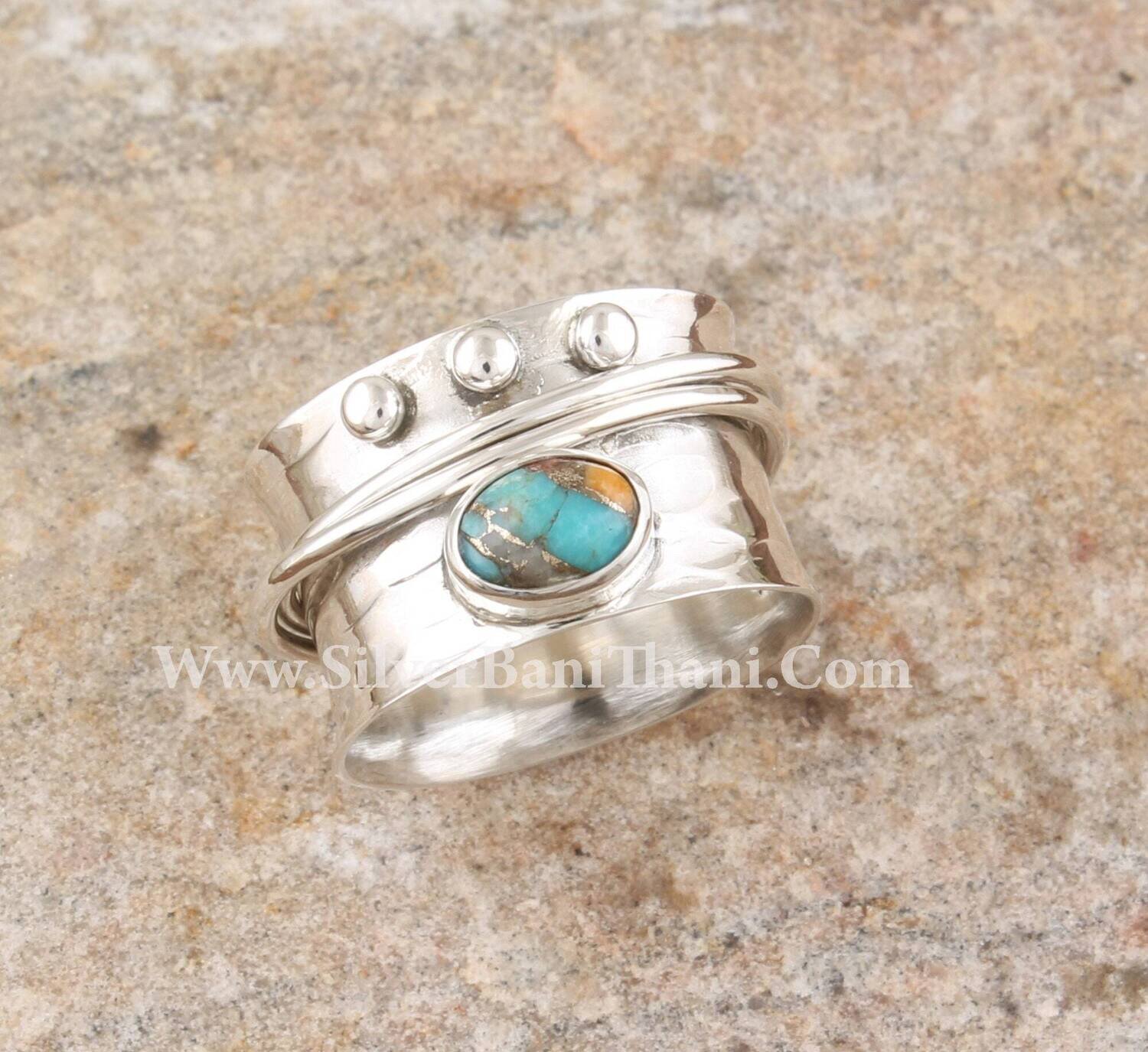 Oyster Copper Copper Gemstone Spinner Ring | 925 Sterling Silver Oval Shape Stone Rings | Designer Handmade Band Ring | Present For Her Gift