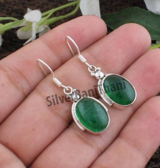 925 Sterling Silver Green Jade Earring, Beautiful Jade Drop Earring, Silver Dangle Earring, Pretty Green Jade Green Earring, Rustic2022Etsy