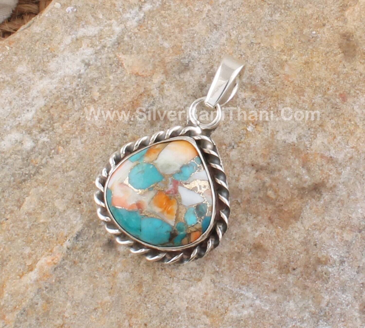Oyster Copper Turquoise Heart Shape Gemstone Pendant | 925 Sterling Rope Silver Love Heart Pendant | Designer Handmade Oyster Jewelry Gift