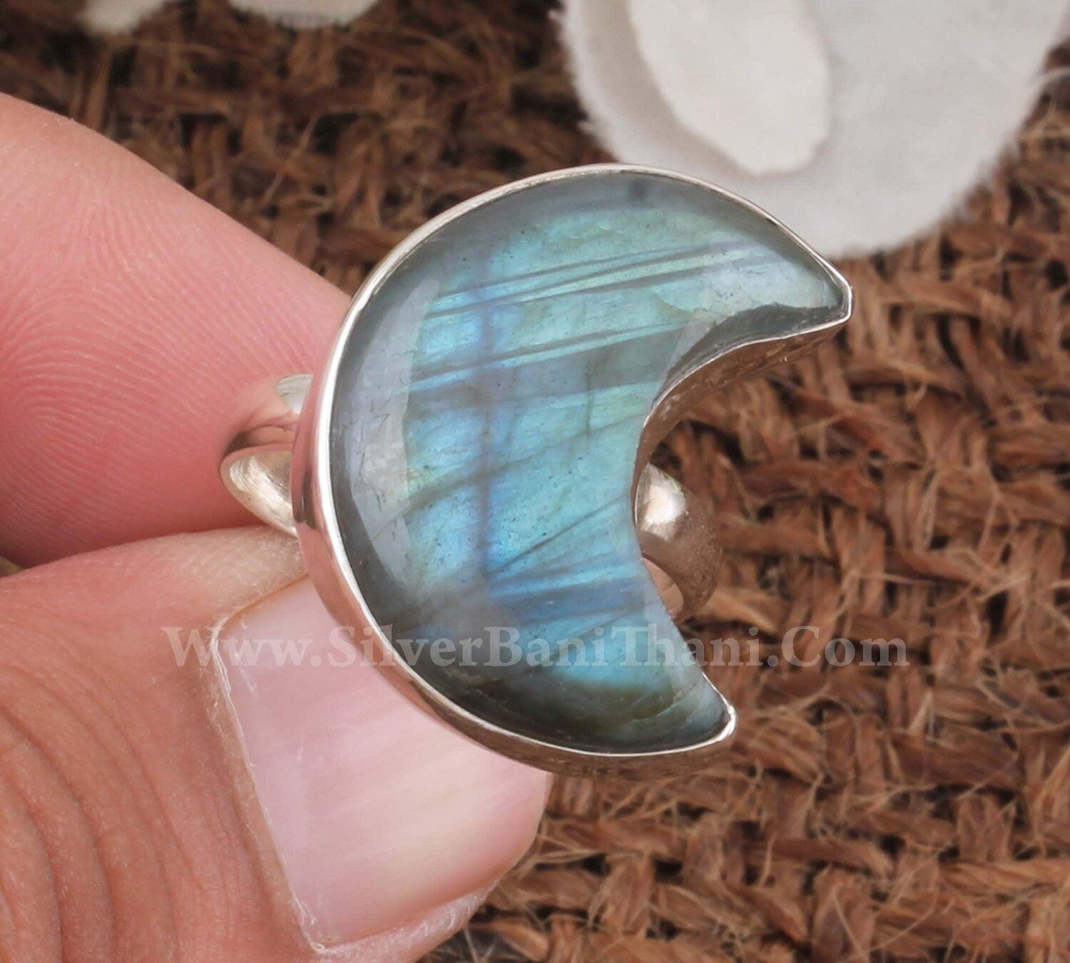 Labradorite Gemstone Silver Ring | 925 Sterling Silver Smooth Gemstone Ring | Handmade Crescent Moon Shape Ring | Mother's Day Gift