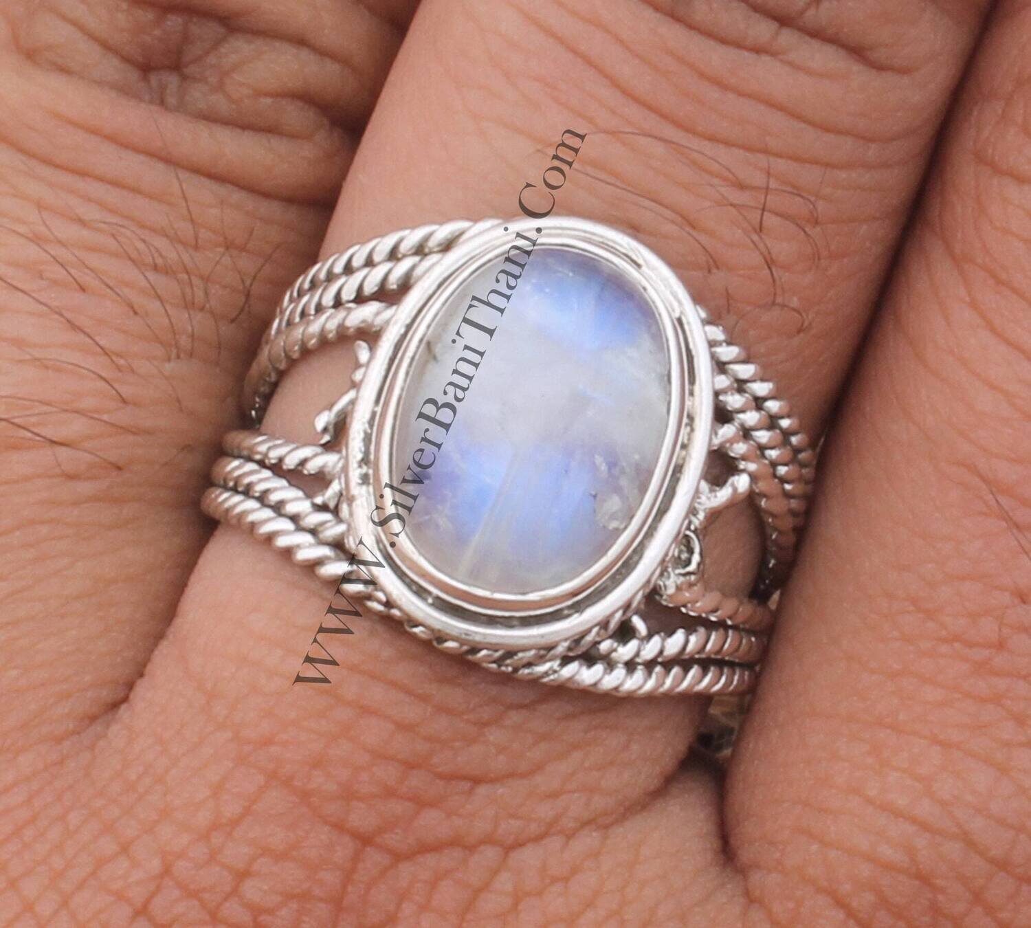 Twisted Designer Rainbow Moonstone Oval Shape Gemstone Silver Ring 925 Sterling Silver Ring Handmade Dual Band Ring Women's Rings Gift Idea