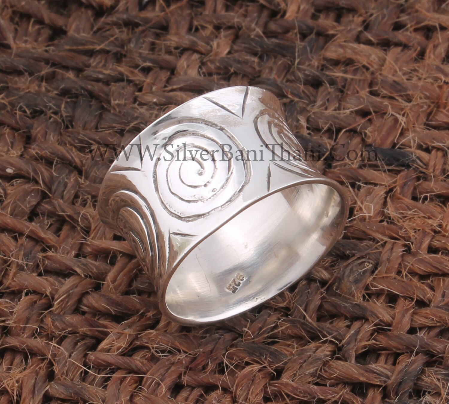 Designer Engraved Spiral Vine Solid 925 Sterling Silver Band Ring For Men | Handmade Wide Band Thumb Ring Gifts For Her Wedding Anniversary