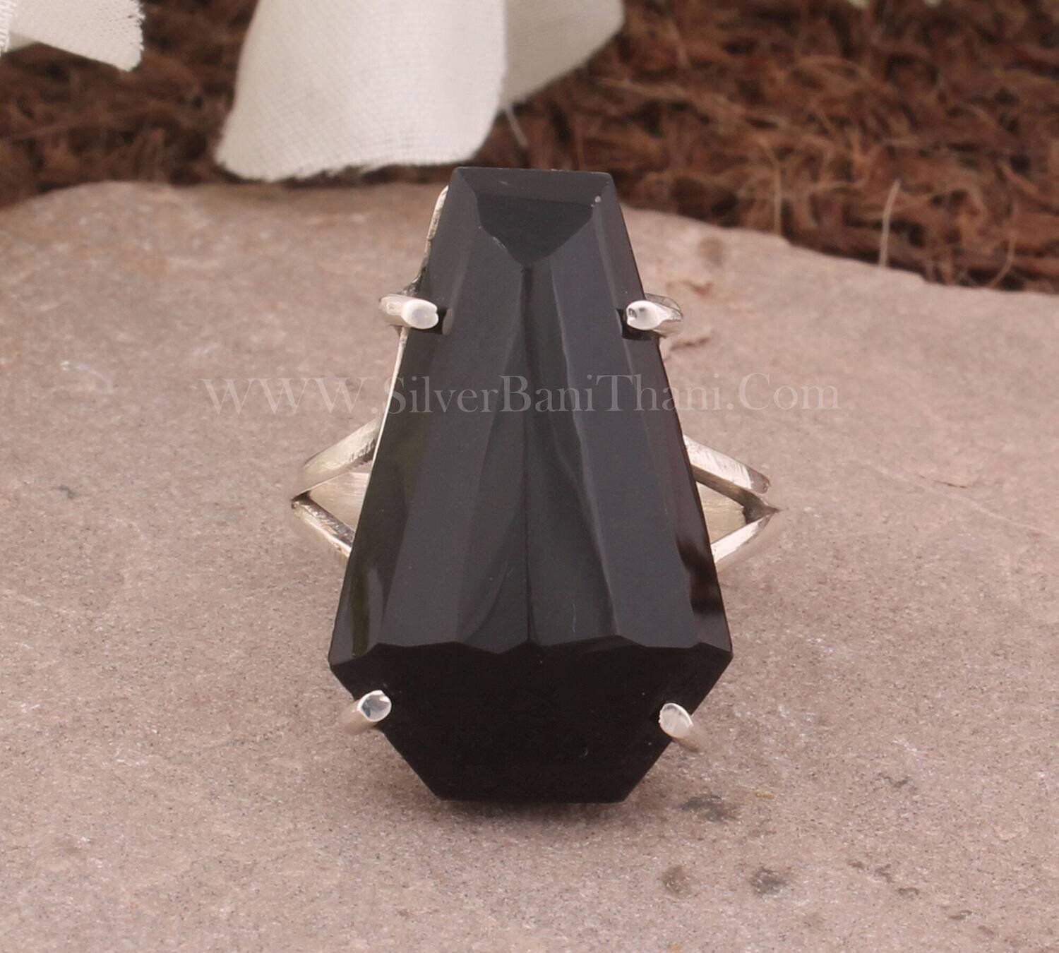 Black Onyx Silver Ring | 925 Sterling Solid Silver Ring | Coffin Shape Gemstone Ring | Everyday Jewelry | Prong Set Jewelry | Gift For Women