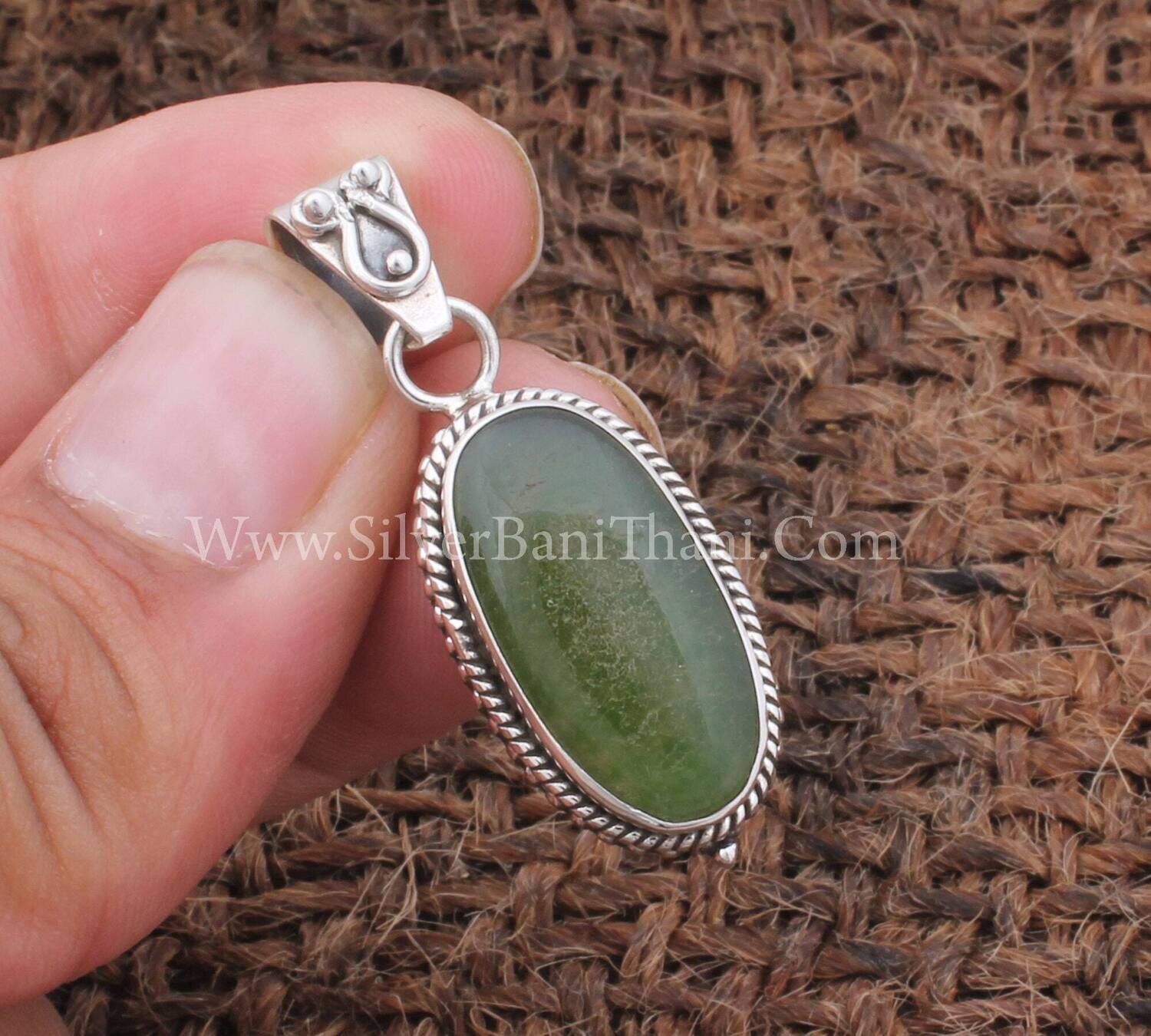 Green Jade Gemstone Silver Necklace Pendant 925 Sterling Silver Oval Pendant Gemstone Pendant Silver Pendant Women Silver Jewelry For Gifts